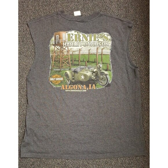 Harley-Davidson XL Shirt Ernie's Algona IA POW Camp Military Sidecar Sleeveless - Picture 2 of 3
